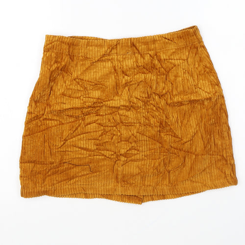 FOREVER 21 Womens Yellow Cotton Mini Skirt Size S Button