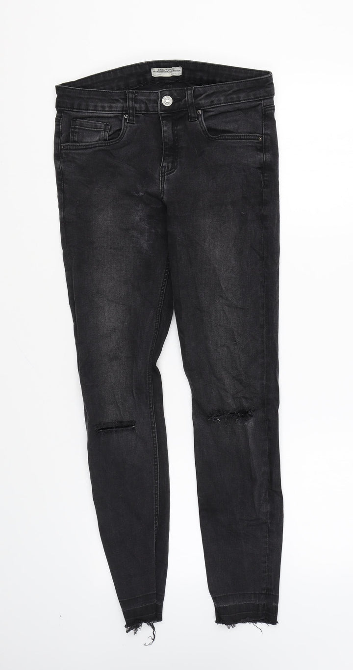 Zara Womens Black Cotton Skinny Jeans Size 8 L26 in Regular Zip