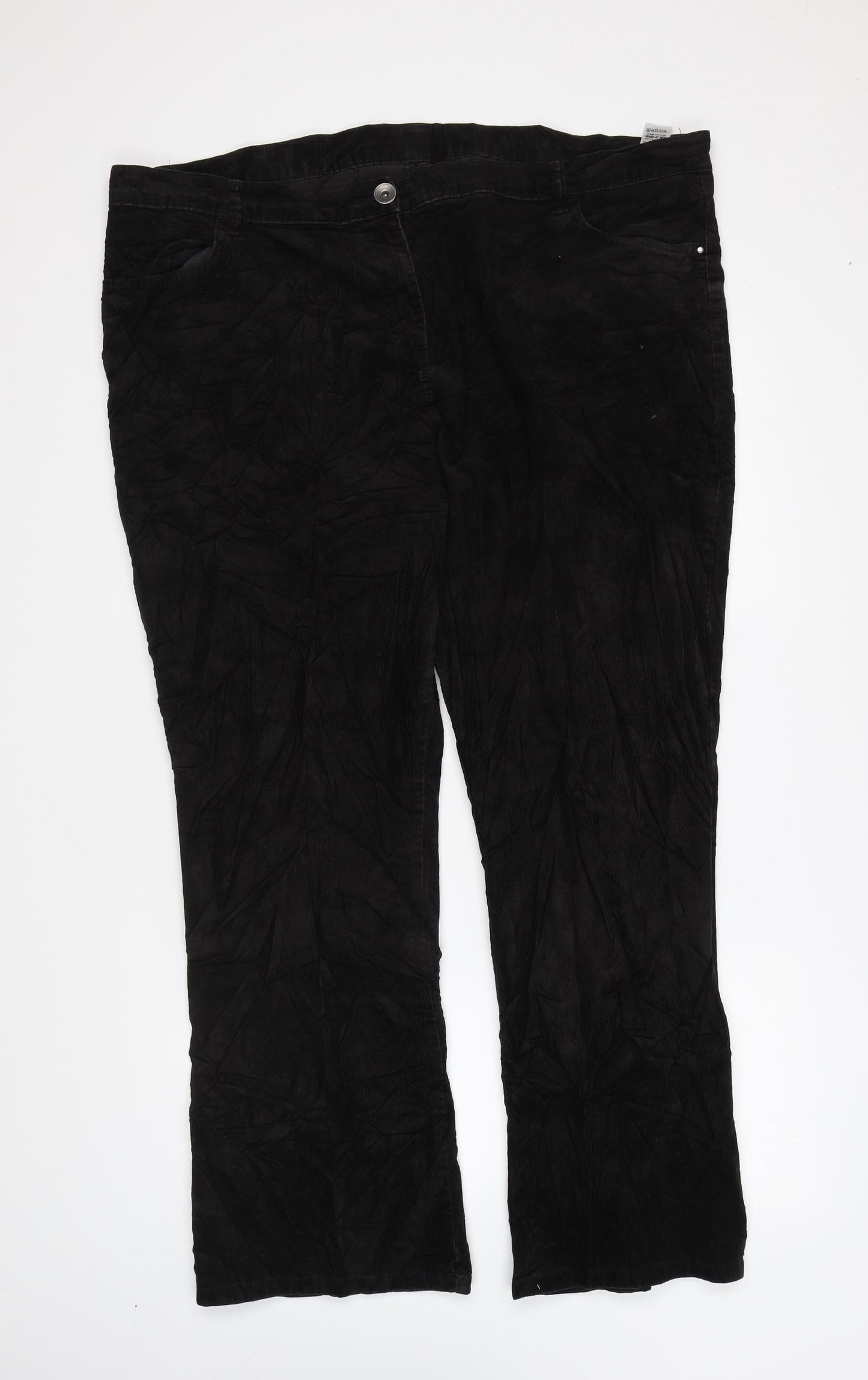 Marks and Spencer Womens Black Cotton Trousers Size 24 L27 in Regular Zip