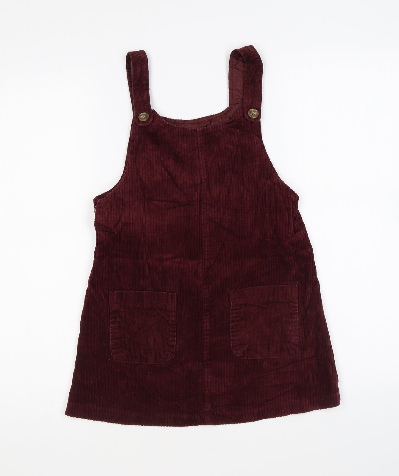 Nutmeg Girls Purple Cotton Pinafore/Dungaree Dress Size 8-9 Years Square Neck Button