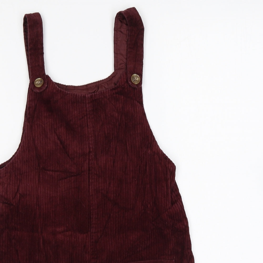 Nutmeg Girls Purple Cotton Pinafore/Dungaree Dress Size 8-9 Years Square Neck Button