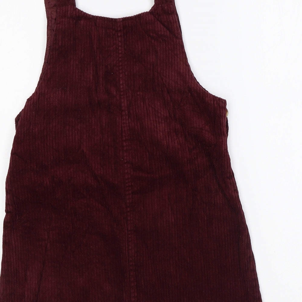 Nutmeg Girls Purple Cotton Pinafore/Dungaree Dress Size 8-9 Years Square Neck Button