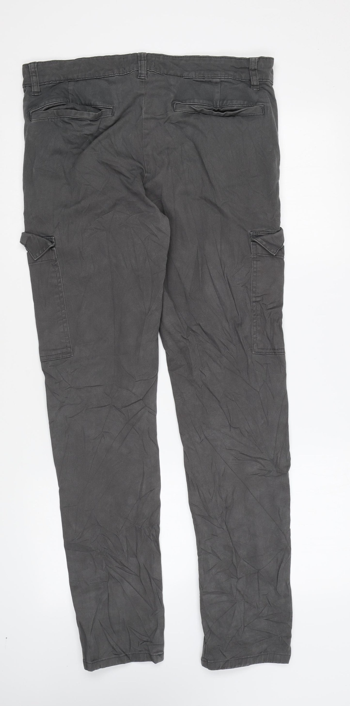 ASOS Mens Grey Cotton Cargo Trousers Size 32 in L32 in Regular Button