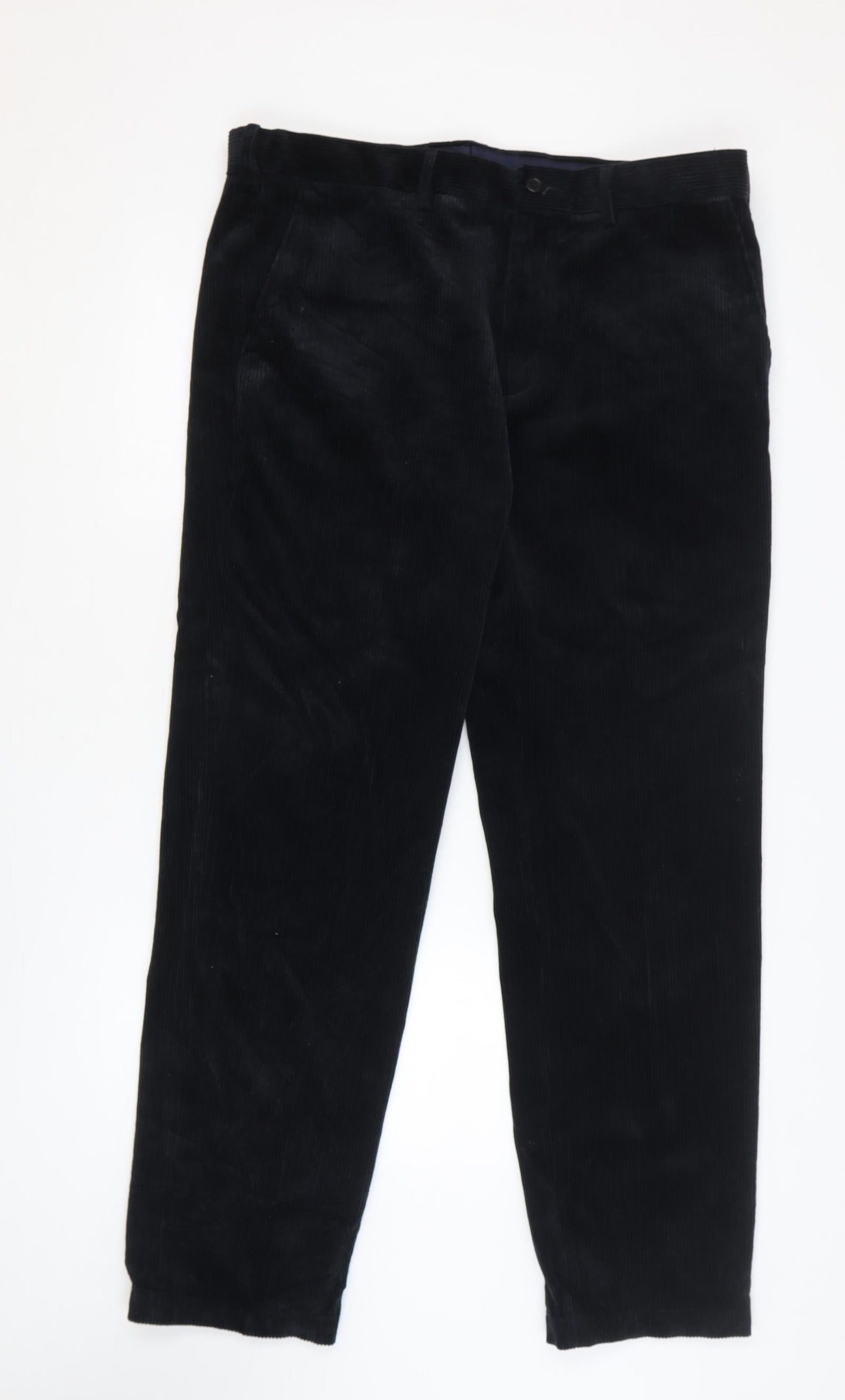 Marks and Spencer Mens Black Cotton Trousers Size 36 in L31 in Regular Zip