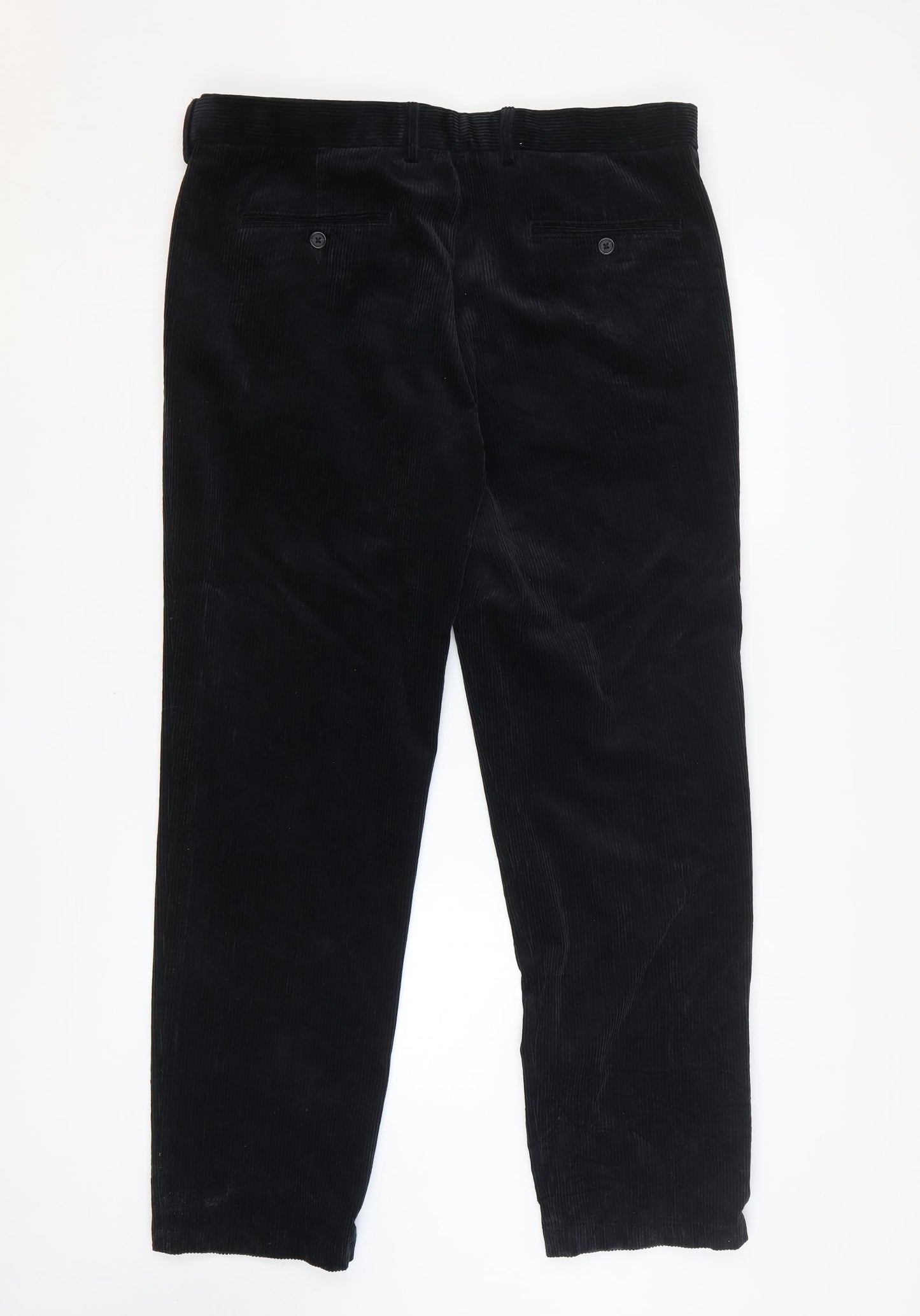 Marks and Spencer Mens Black Cotton Trousers Size 36 in L31 in Regular Zip