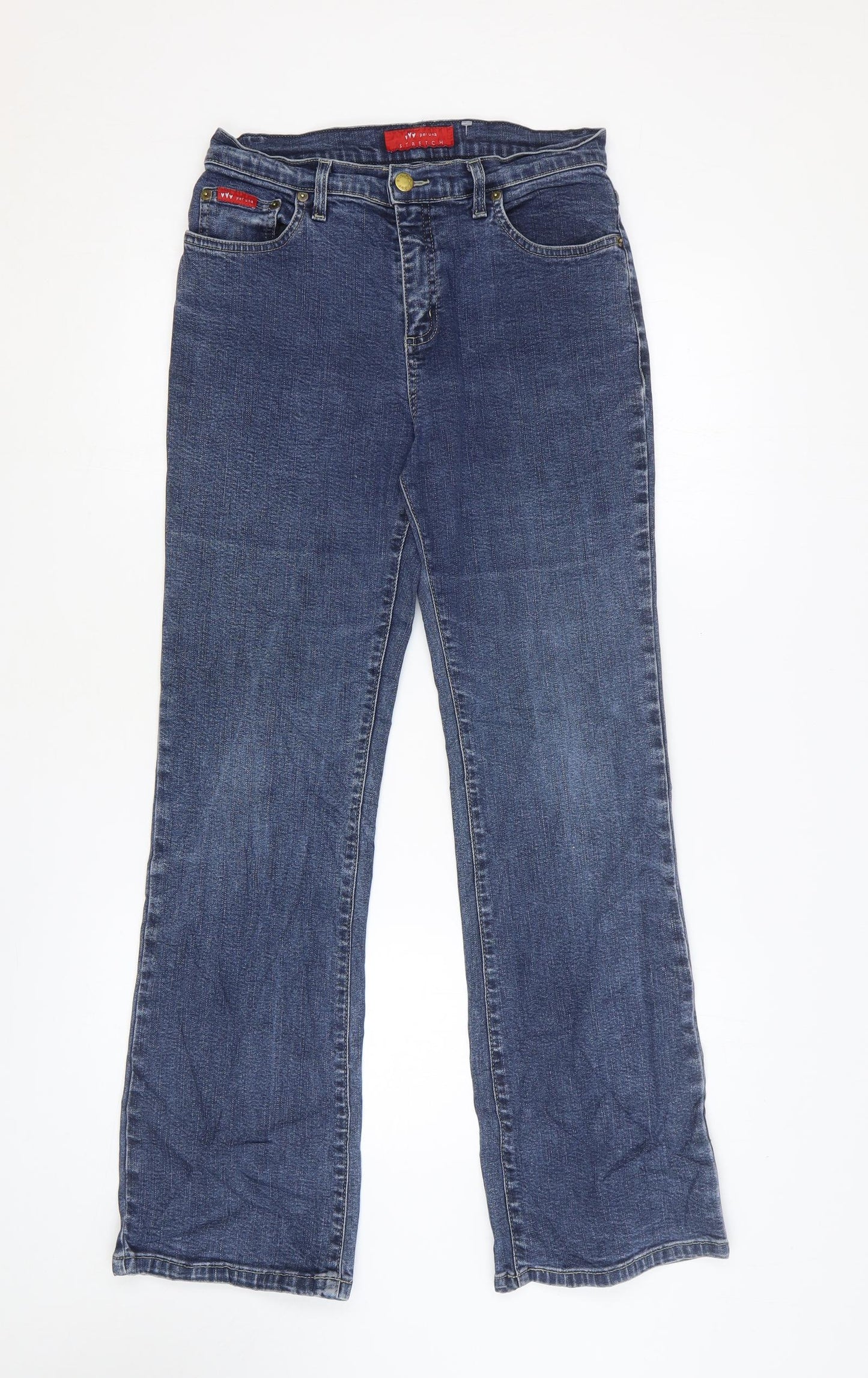 Per Una Womens Blue Cotton Bootcut Jeans Size 12 L30 in Regular Zip