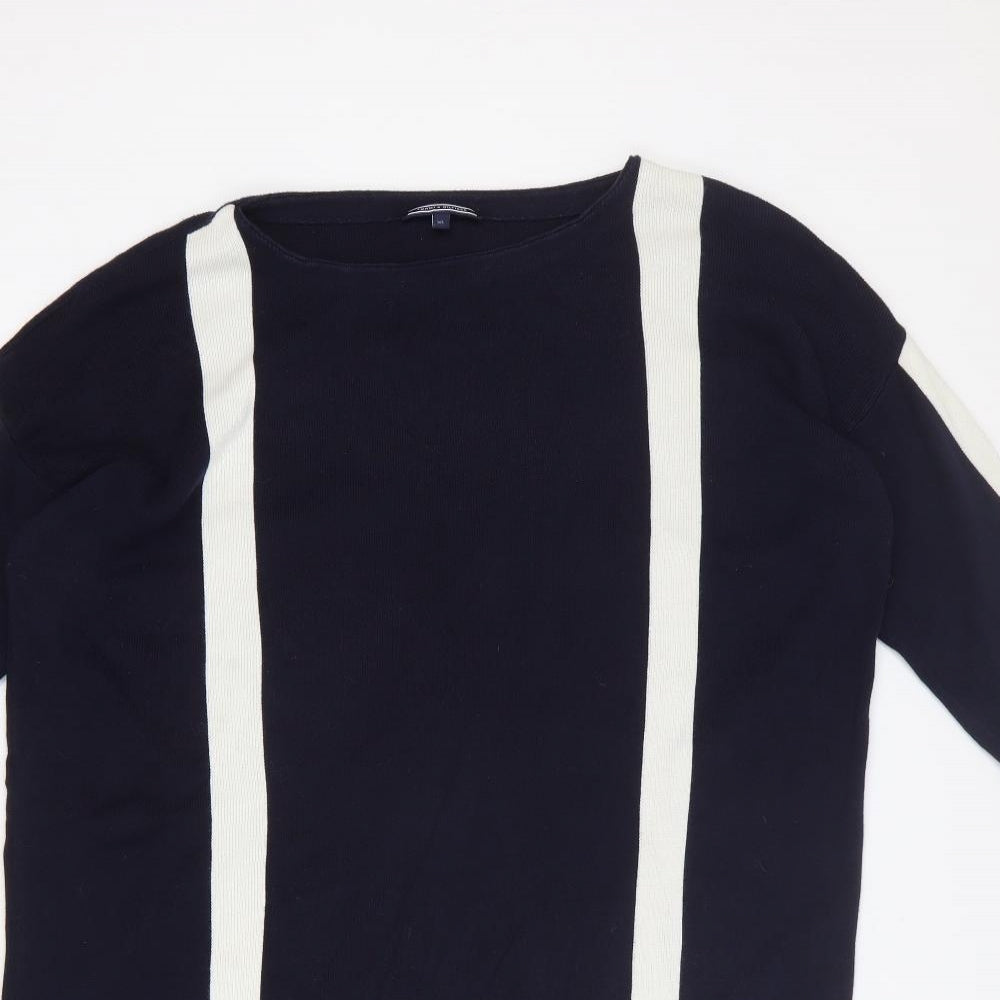 Tommy Hilfiger Mens Blue Round Neck Striped Wool Pullover Jumper Size XL