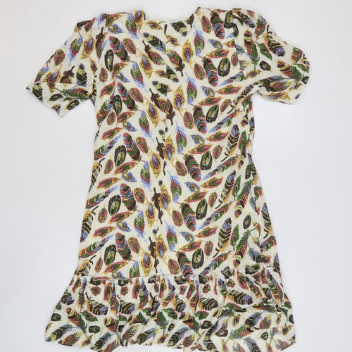 Actuel Womens Multicoloured Geometric Polyester Mini Size S V-Neck Zip - Feather Print