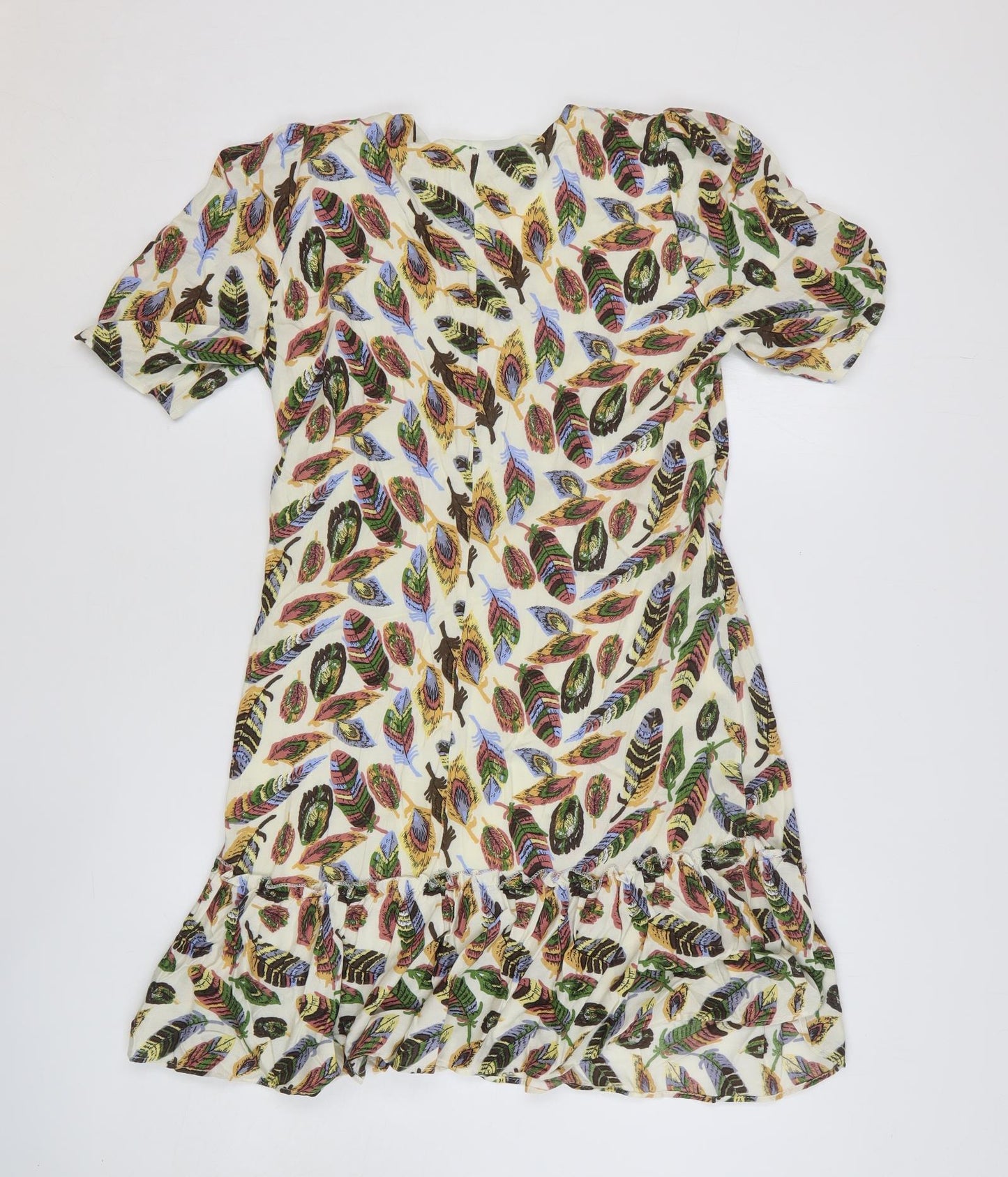 Actuel Womens Multicoloured Geometric Polyester Mini Size S V-Neck Zip - Feather Print