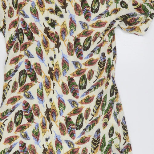 Actuel Womens Multicoloured Geometric Polyester Mini Size S V-Neck Zip - Feather Print