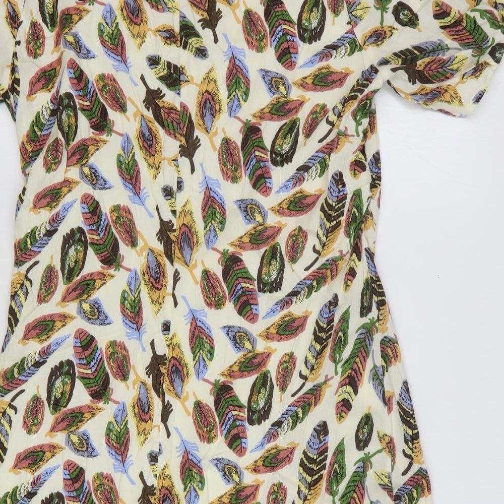 Actuel Womens Multicoloured Geometric Polyester Mini Size S V-Neck Zip - Feather Print
