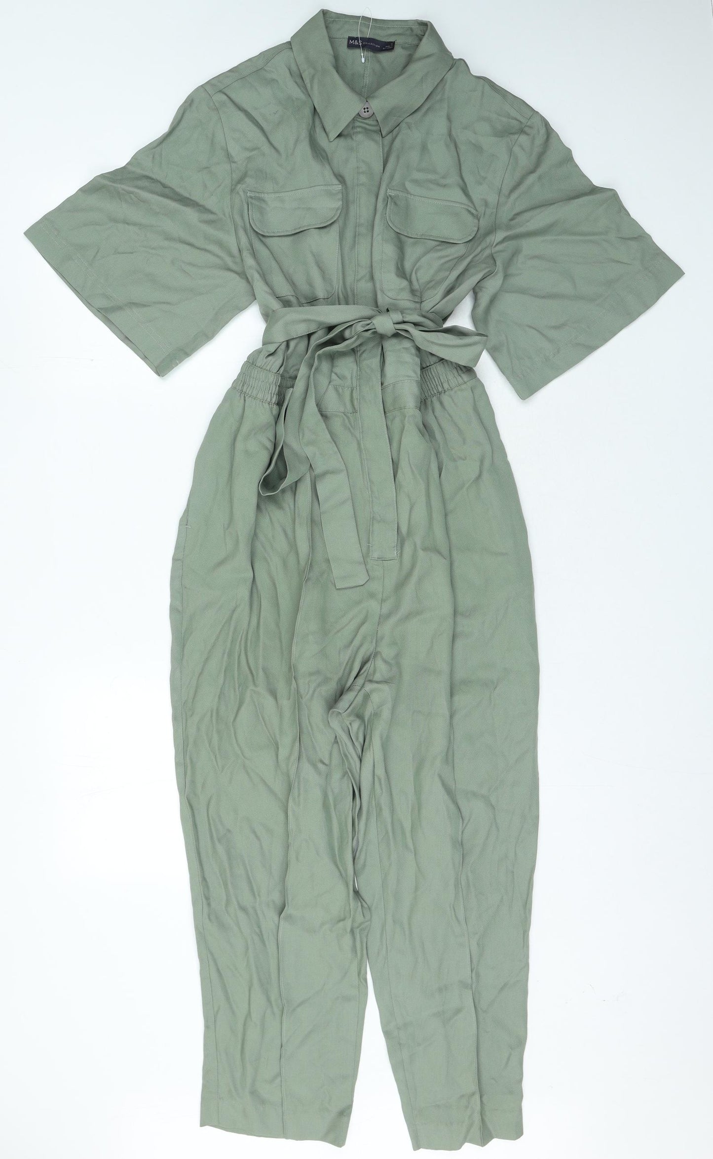 Marks and Spencer Womens Green Lyocell Jumpsuit One-Piece Size 16 Button