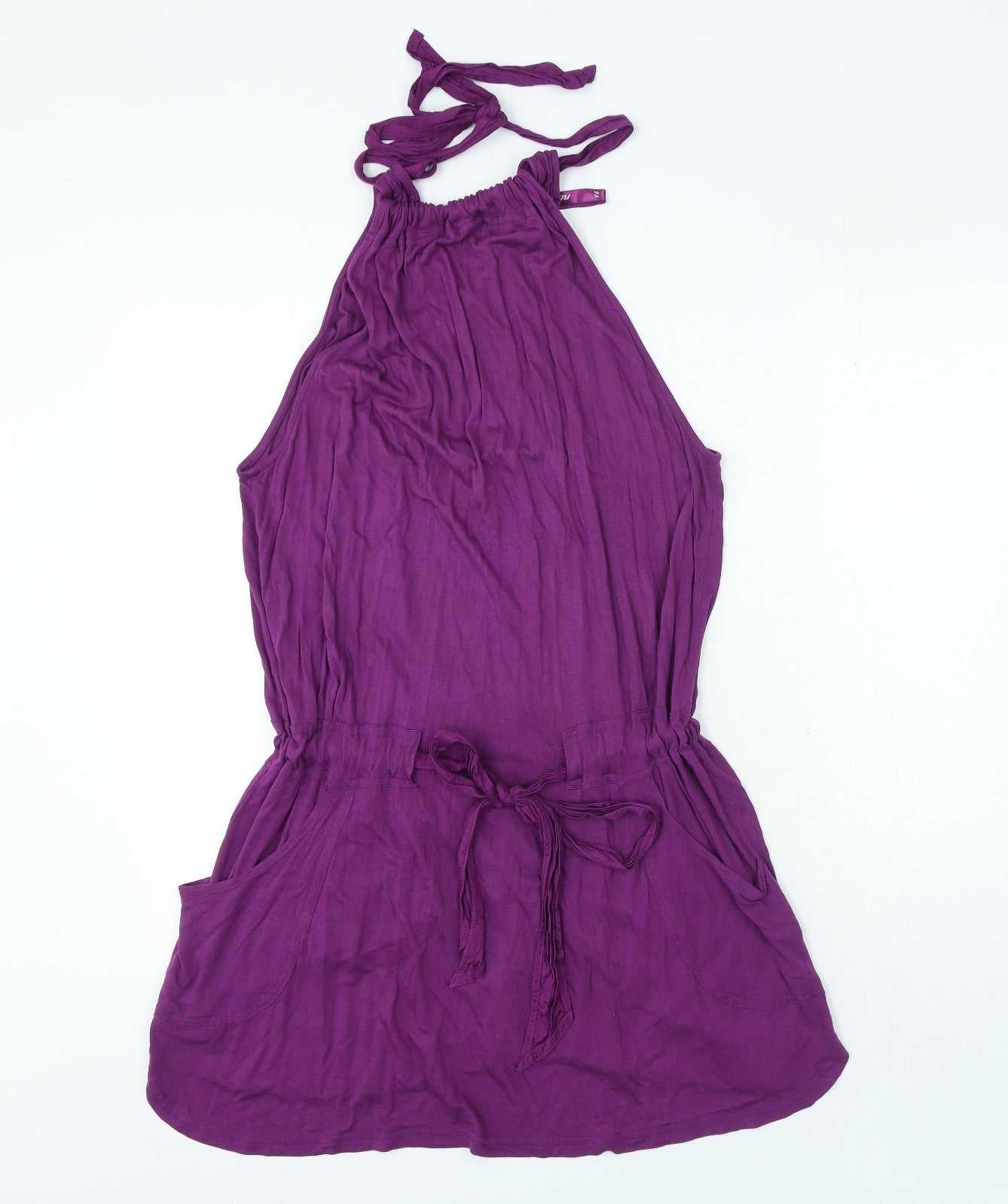NEXT Womens Purple Viscose T-Shirt Dress Size 16 Halter Tie