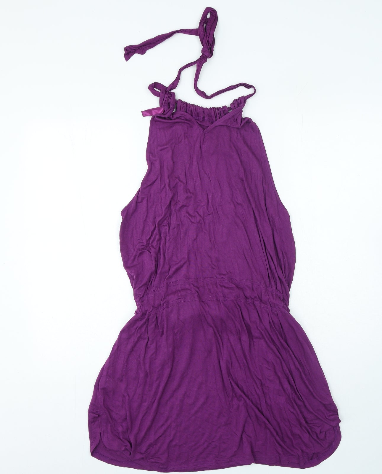 NEXT Womens Purple Viscose T-Shirt Dress Size 16 Halter Tie