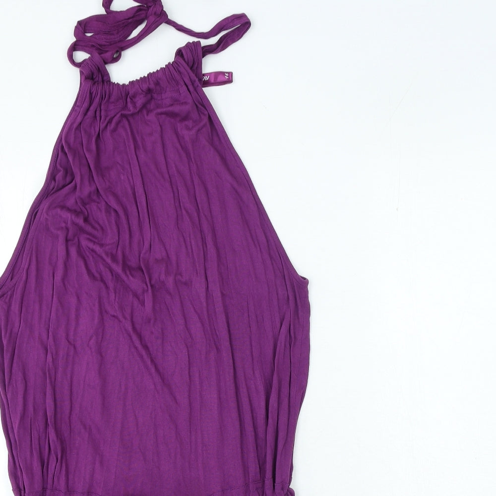 NEXT Womens Purple Viscose T-Shirt Dress Size 16 Halter Tie