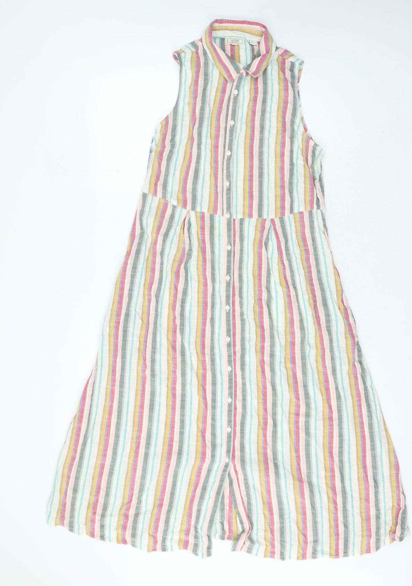 Fat Face Womens Multicoloured Striped Cotton Shirt Dress Size 12 Collared Button
