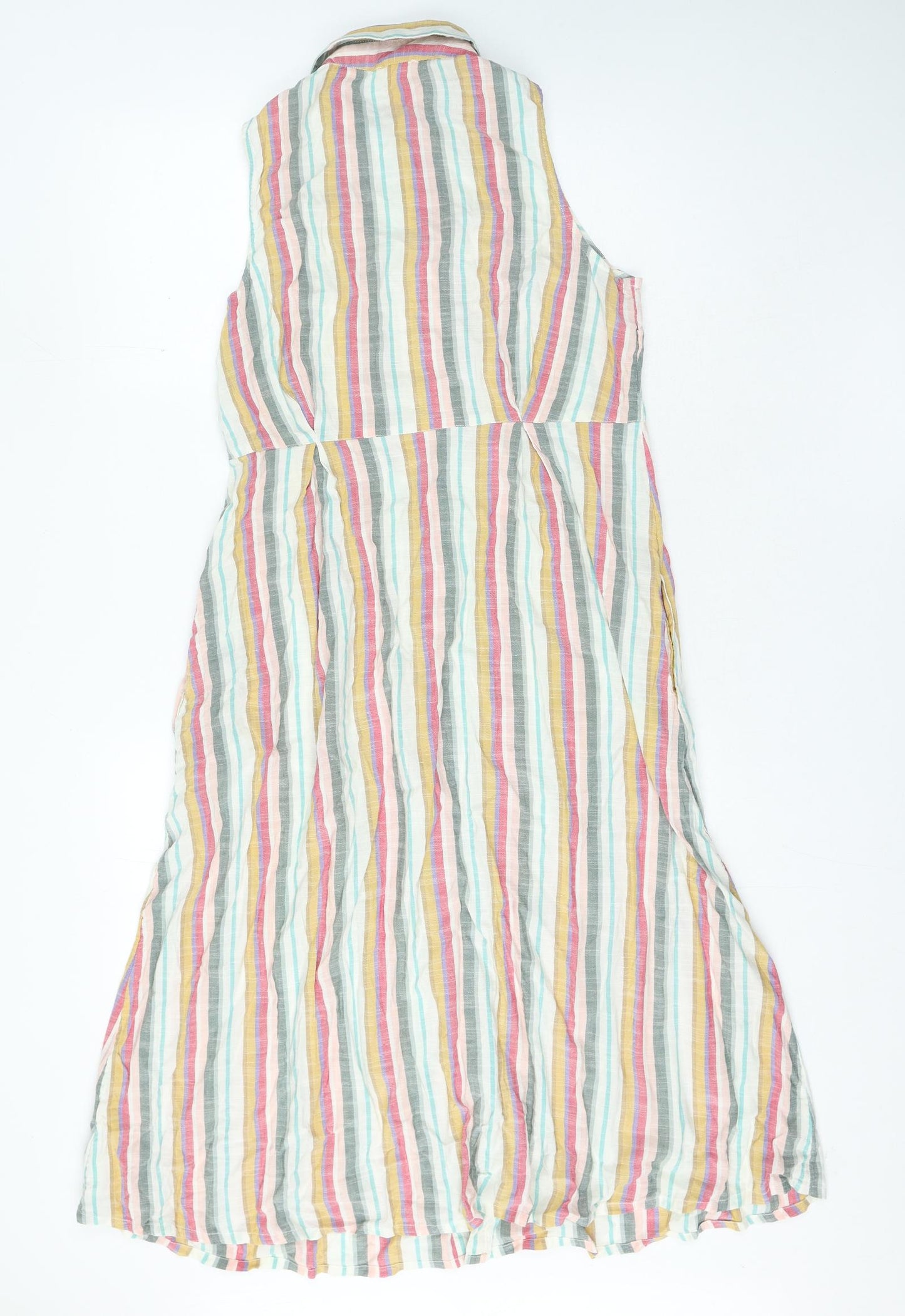 Fat Face Womens Multicoloured Striped Cotton Shirt Dress Size 12 Collared Button