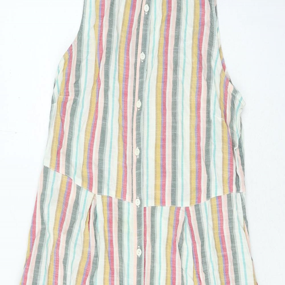 Fat Face Womens Multicoloured Striped Cotton Shirt Dress Size 12 Collared Button