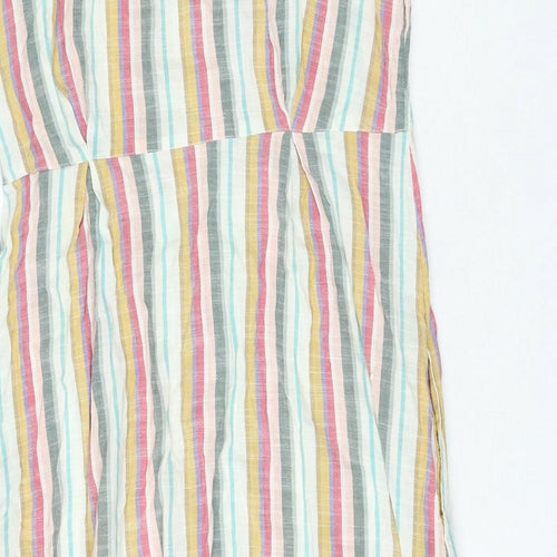 Fat Face Womens Multicoloured Striped Cotton Shirt Dress Size 12 Collared Button