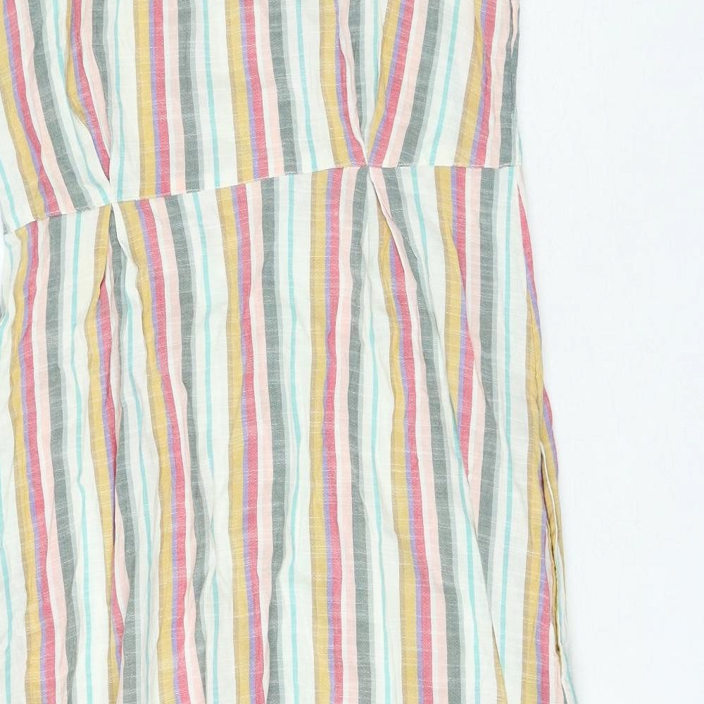 Fat Face Womens Multicoloured Striped Cotton Shirt Dress Size 12 Collared Button