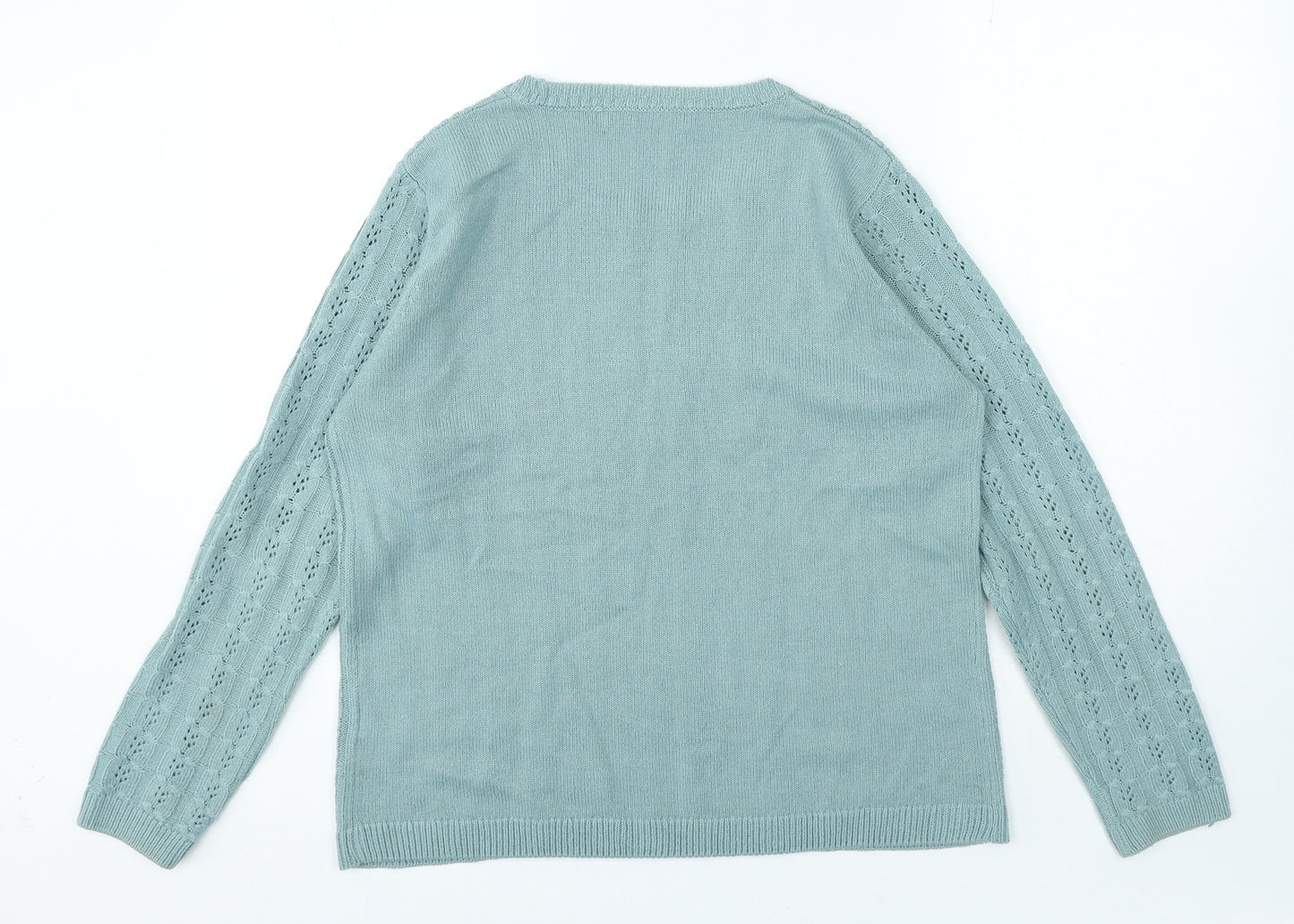 Isle Essentials Womens Blue Round Neck Acrylic Pullover Jumper Size M