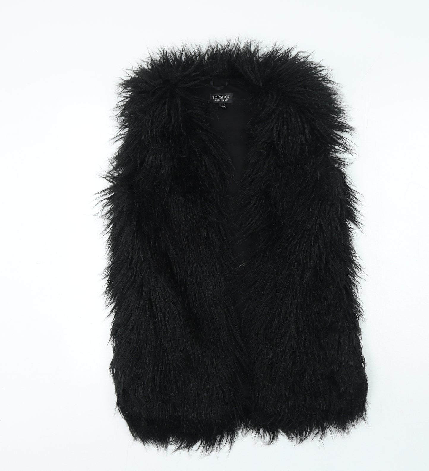 Topshop Womens Black Gilet Jacket Size 8 - Faux Fur
