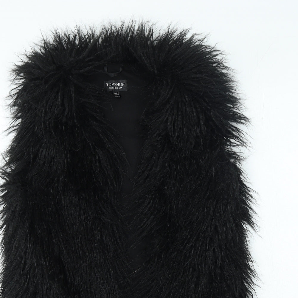 Topshop Womens Black Gilet Jacket Size 8 - Faux Fur