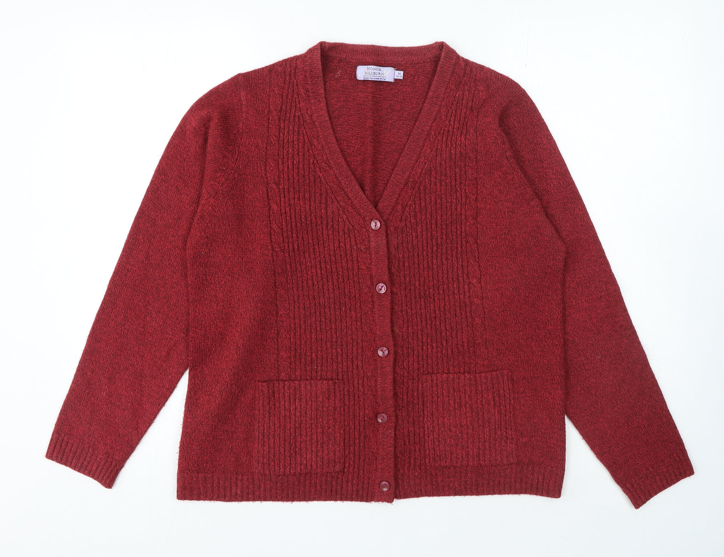 Honor Millburn Womens Red V-Neck Acrylic Cardigan Jumper Size M