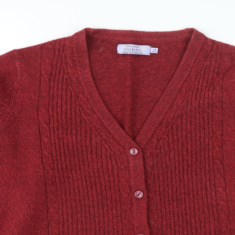 Honor Millburn Womens Red V-Neck Acrylic Cardigan Jumper Size M