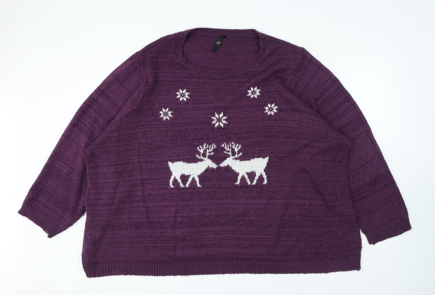 Preworn Womens Purple Round Neck Acrylic Pullover Jumper Size 30 - Christmas Jumper
