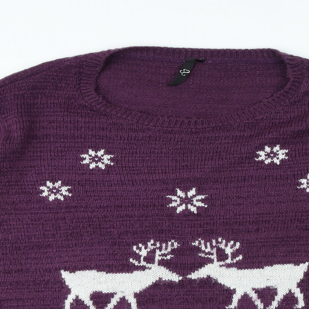 Preworn Womens Purple Round Neck Acrylic Pullover Jumper Size 30 - Christmas Jumper