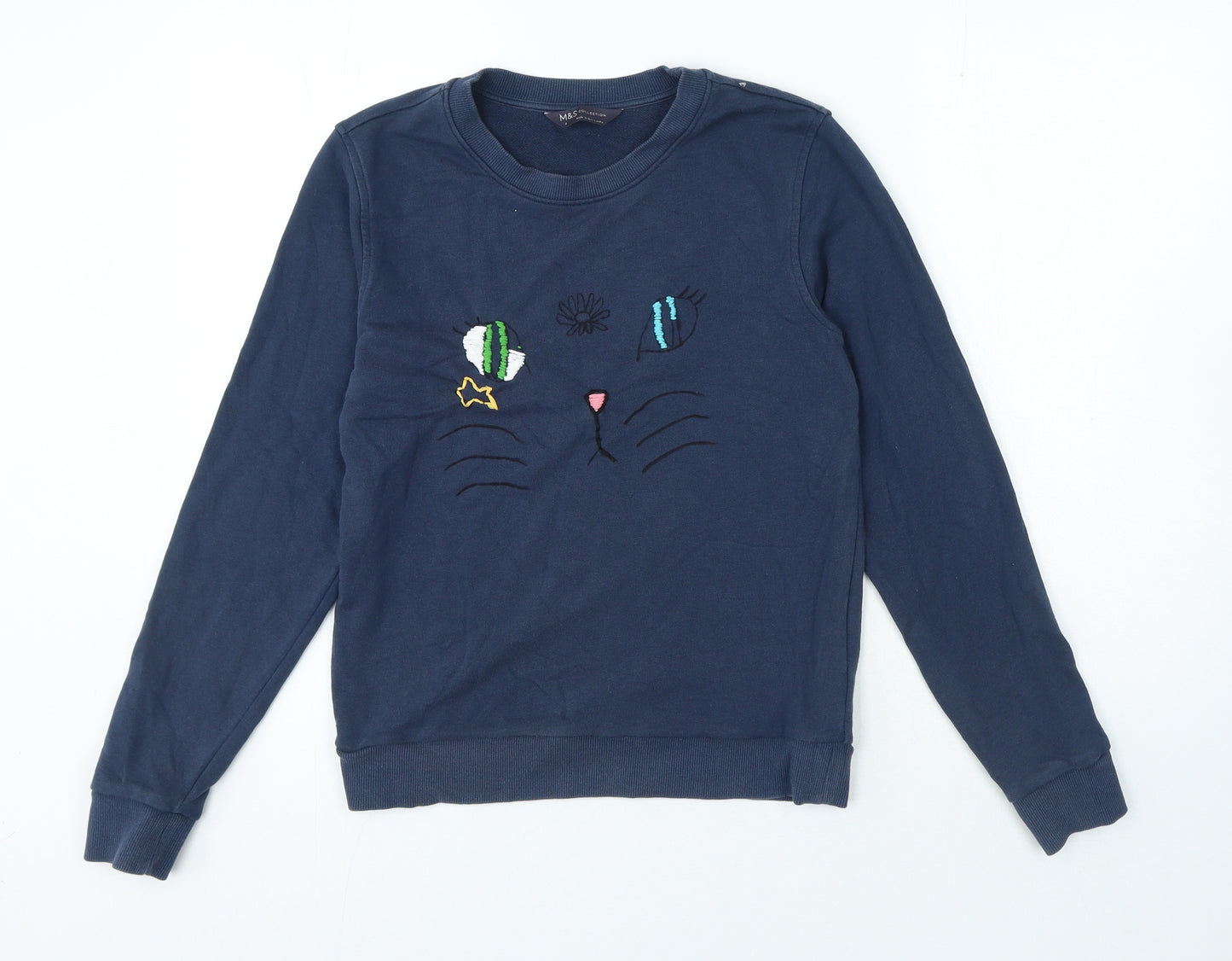 Marks and Spencer Womens Blue Cotton Pullover Sweatshirt Size 8 Pullover - Cat Detail