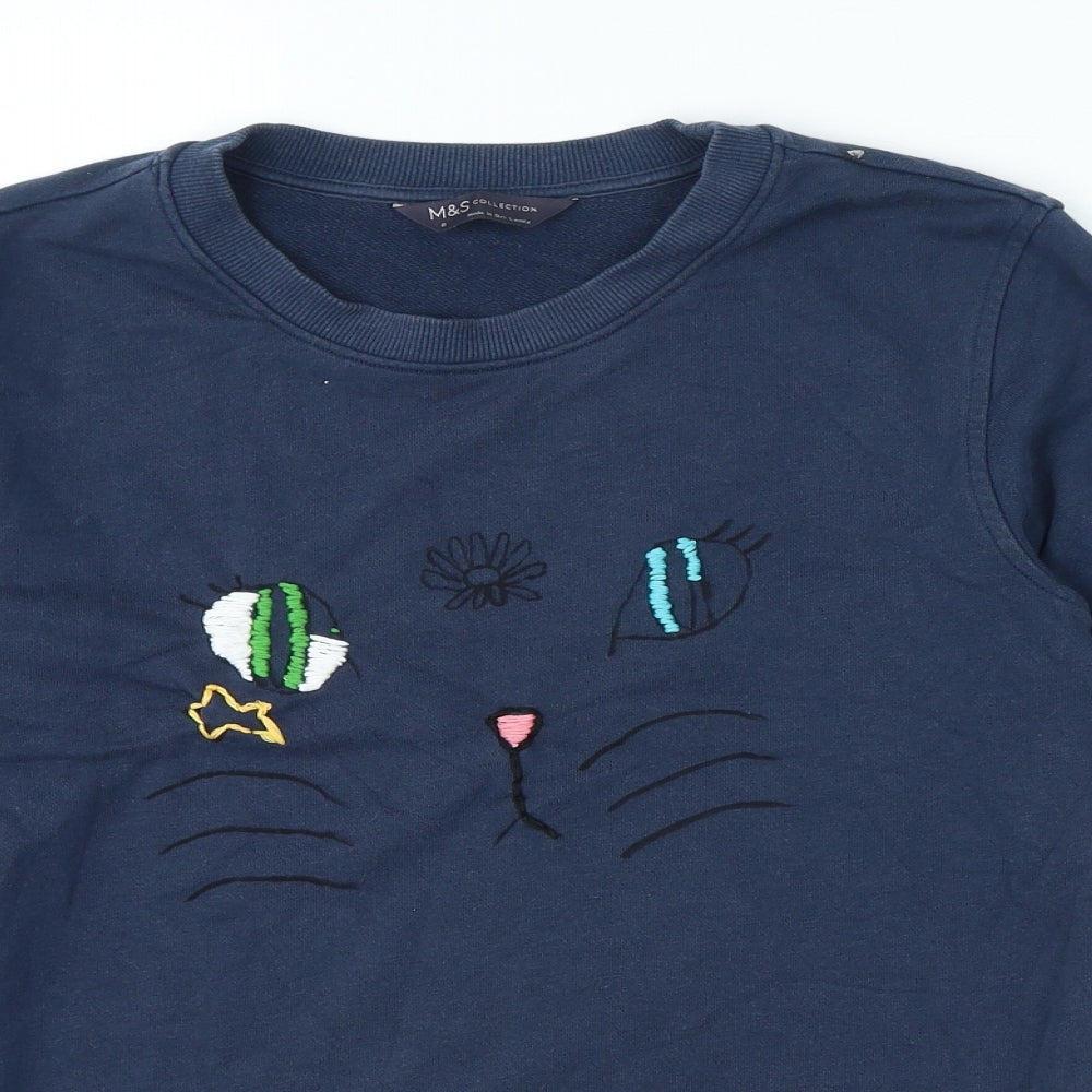 Marks and Spencer Womens Blue Cotton Pullover Sweatshirt Size 8 Pullover - Cat Detail
