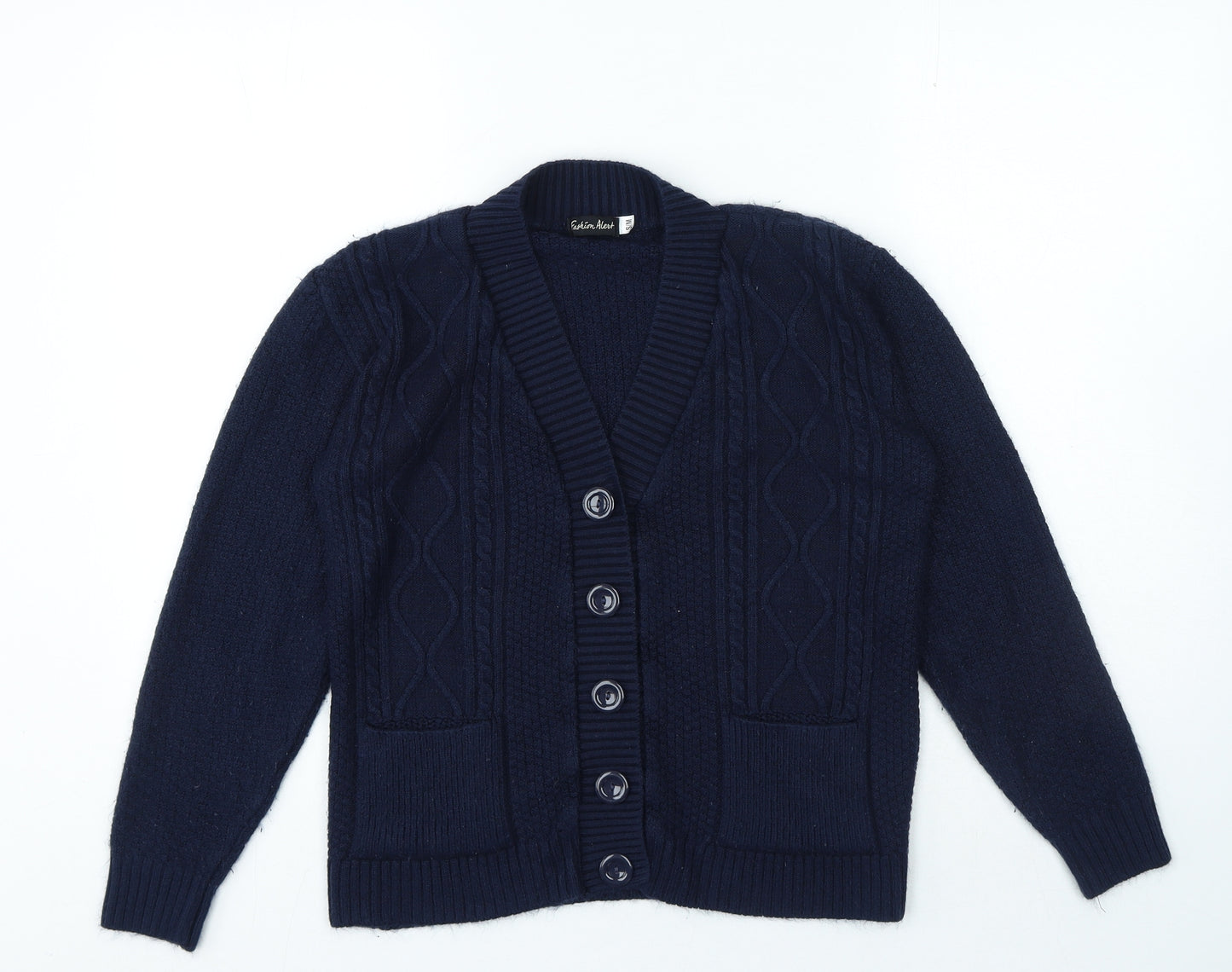 Fashion Alert Womens Blue V-Neck Acrylic Cardigan Jumper Size S
