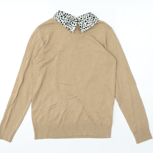 Dorothy Perkins Womens Beige Collared Polka Dot Viscose Pullover Jumper Size 8