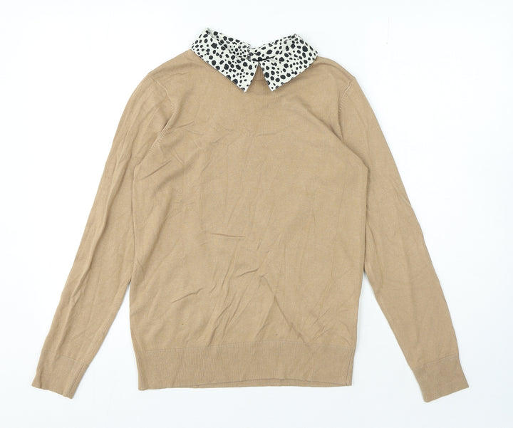 Dorothy Perkins Womens Beige Collared Polka Dot Viscose Pullover Jumper Size 8