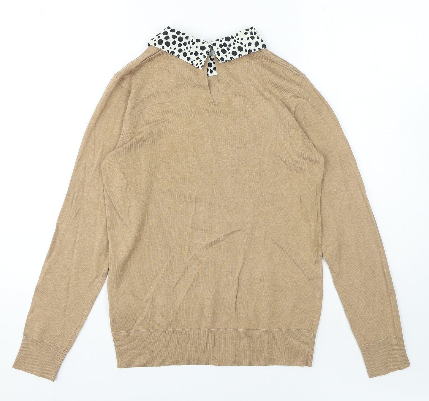 Dorothy Perkins Womens Beige Collared Polka Dot Viscose Pullover Jumper Size 8