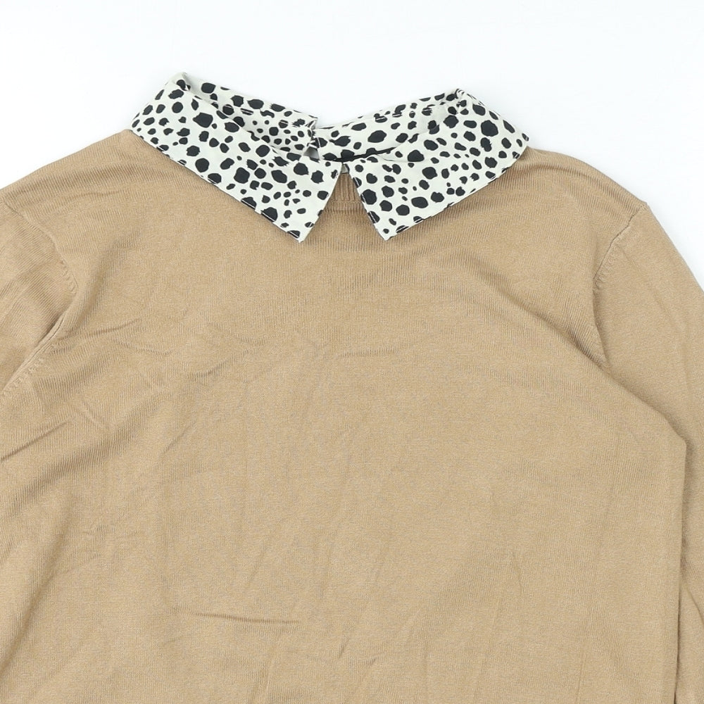 Dorothy Perkins Womens Beige Collared Polka Dot Viscose Pullover Jumper Size 8