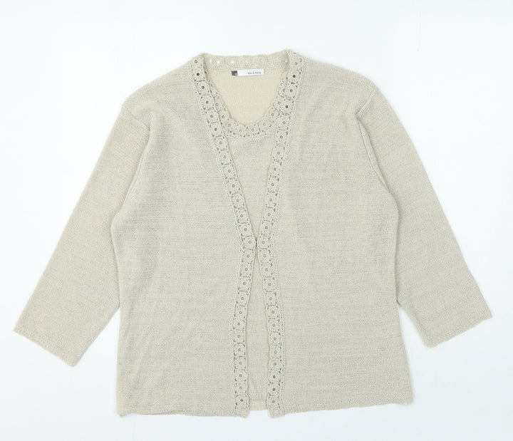 Viz a Viz` Womens Beige Crew Neck Viscose Cardigan Jumper Size 16