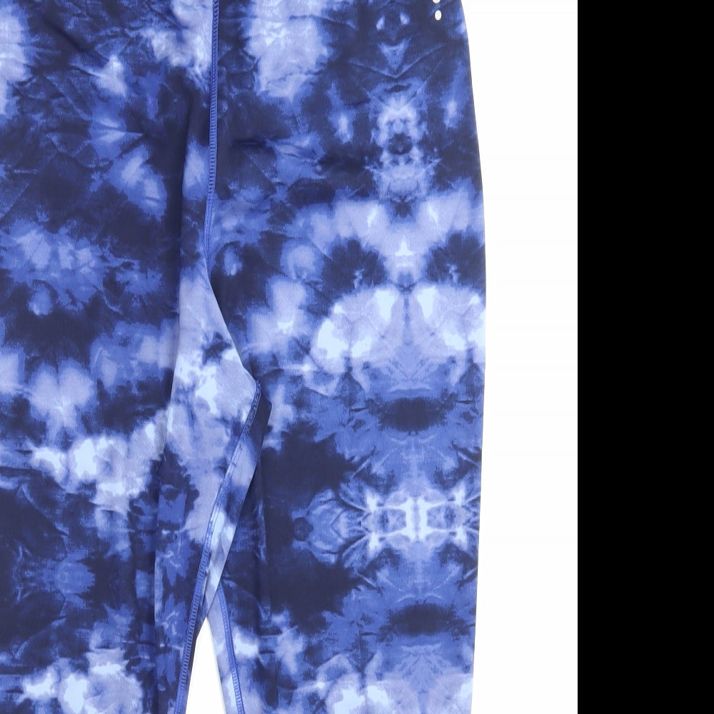 TU Womens Blue Geometric Polyester Cropped Leggings Size 12 L21 in Regular Pullover