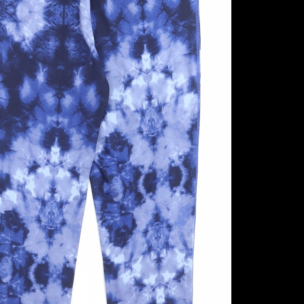 TU Womens Blue Geometric Polyester Cropped Leggings Size 12 L21 in Regular Pullover