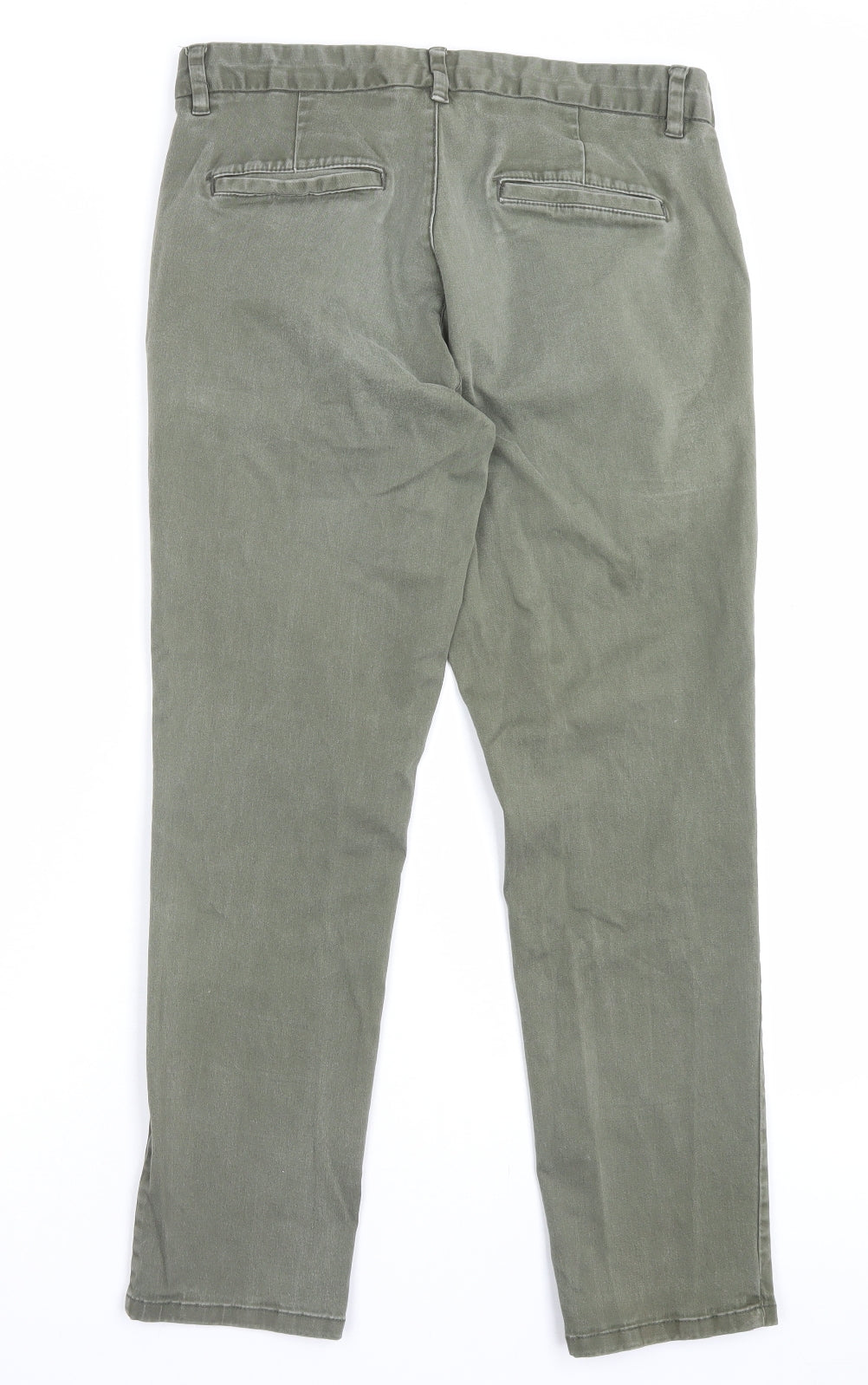 NEXT Mens Green Cotton Chino Trousers Size 32 L28 in Slim Button - Short Leg