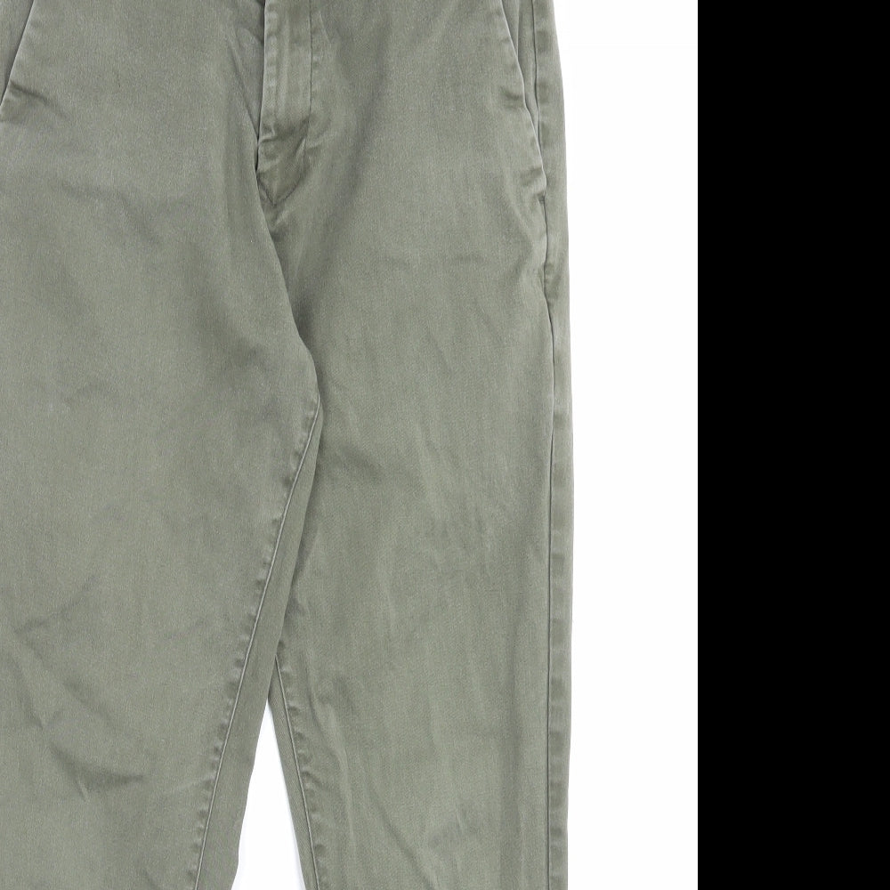 NEXT Mens Green Cotton Chino Trousers Size 32 L28 in Slim Button - Short Leg
