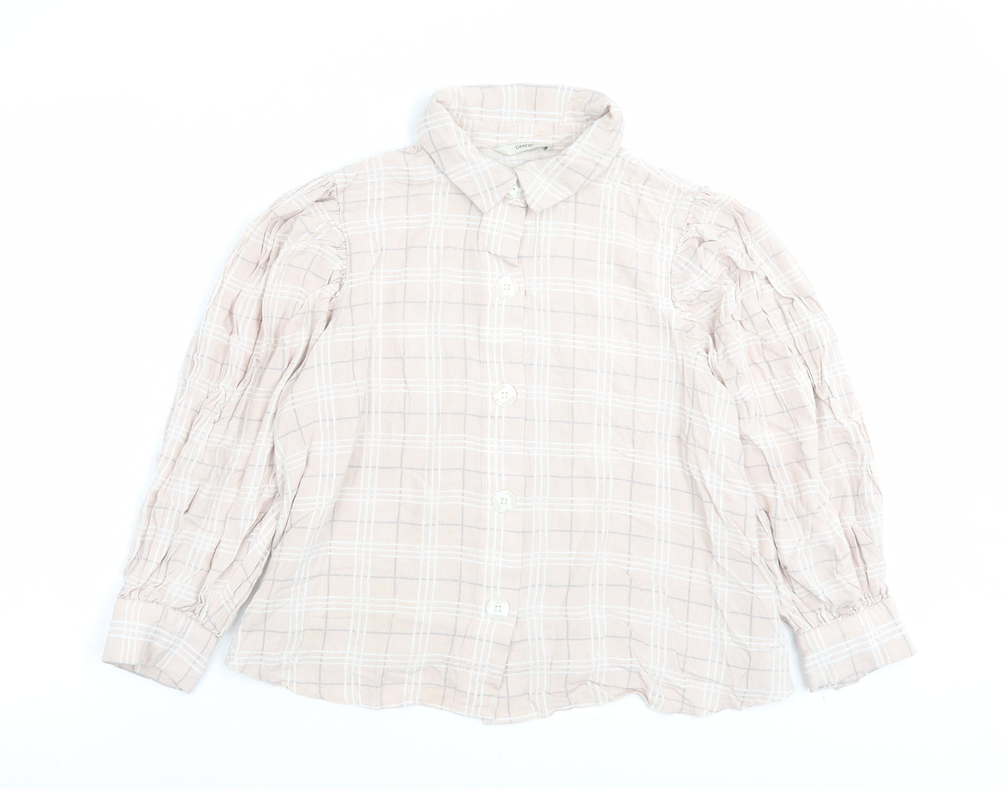 George Womens Pink Plaid Viscose Basic Button-Up Size 16 Collared - Puff Sleeves