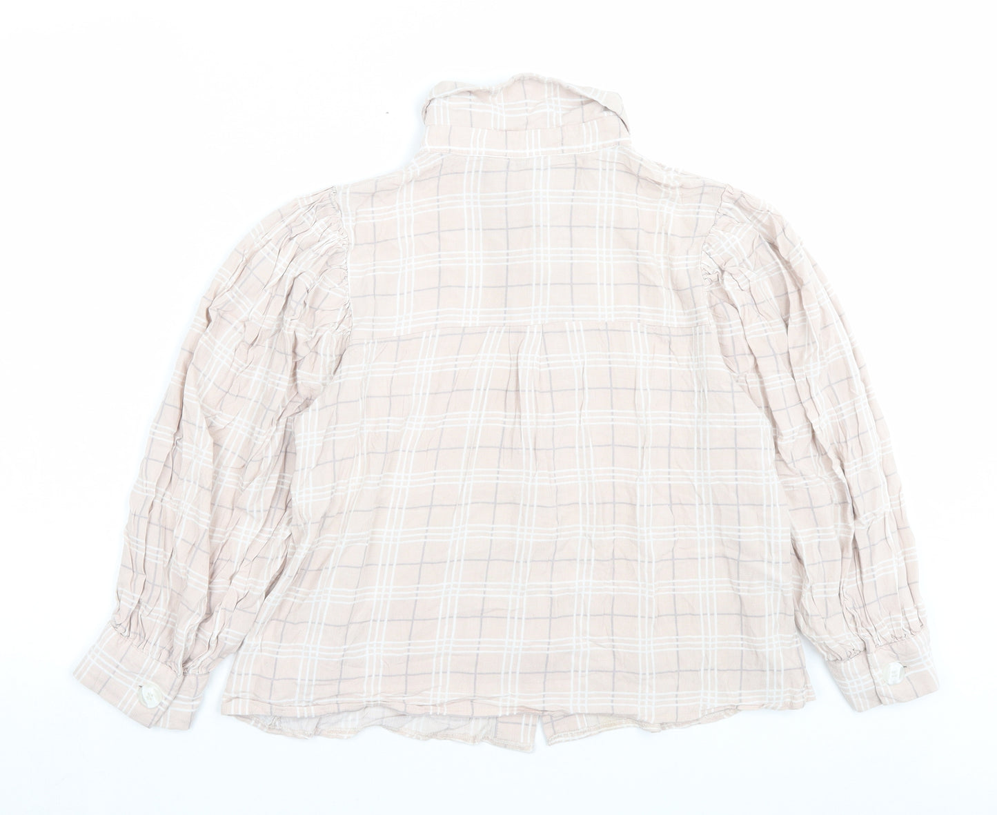George Womens Pink Plaid Viscose Basic Button-Up Size 16 Collared - Puff Sleeves