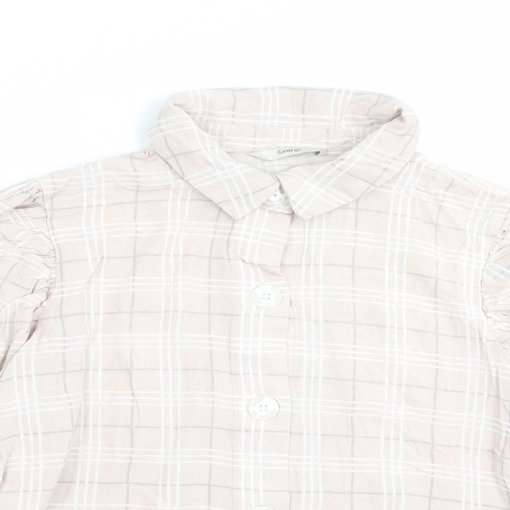 George Womens Pink Plaid Viscose Basic Button-Up Size 16 Collared - Puff Sleeves