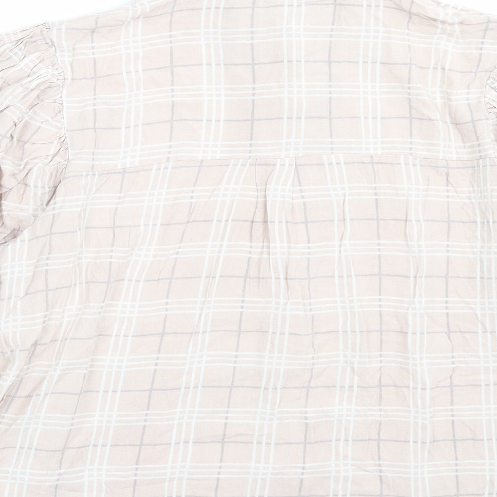 George Womens Pink Plaid Viscose Basic Button-Up Size 16 Collared - Puff Sleeves
