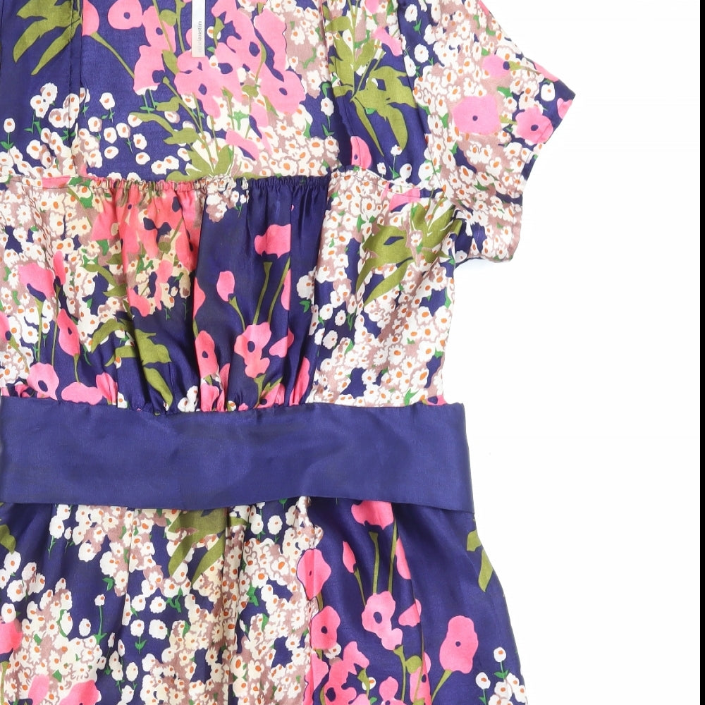 EthelAustin Womens Purple Fair Isle Polyester A-Line Size 16 Square Neck Zip