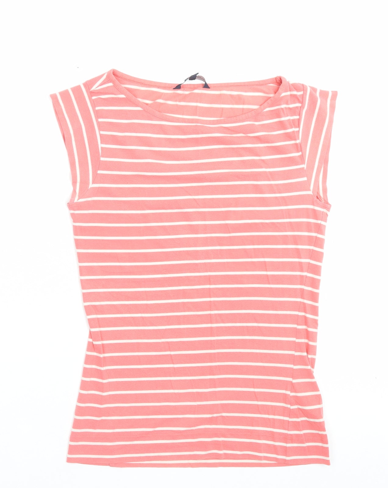 French Connection Womens Pink Striped Cotton Basic T-Shirt Size M Boat Neck