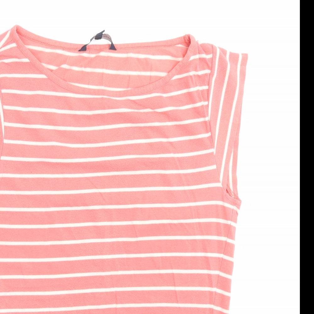 French Connection Womens Pink Striped Cotton Basic T-Shirt Size M Boat Neck